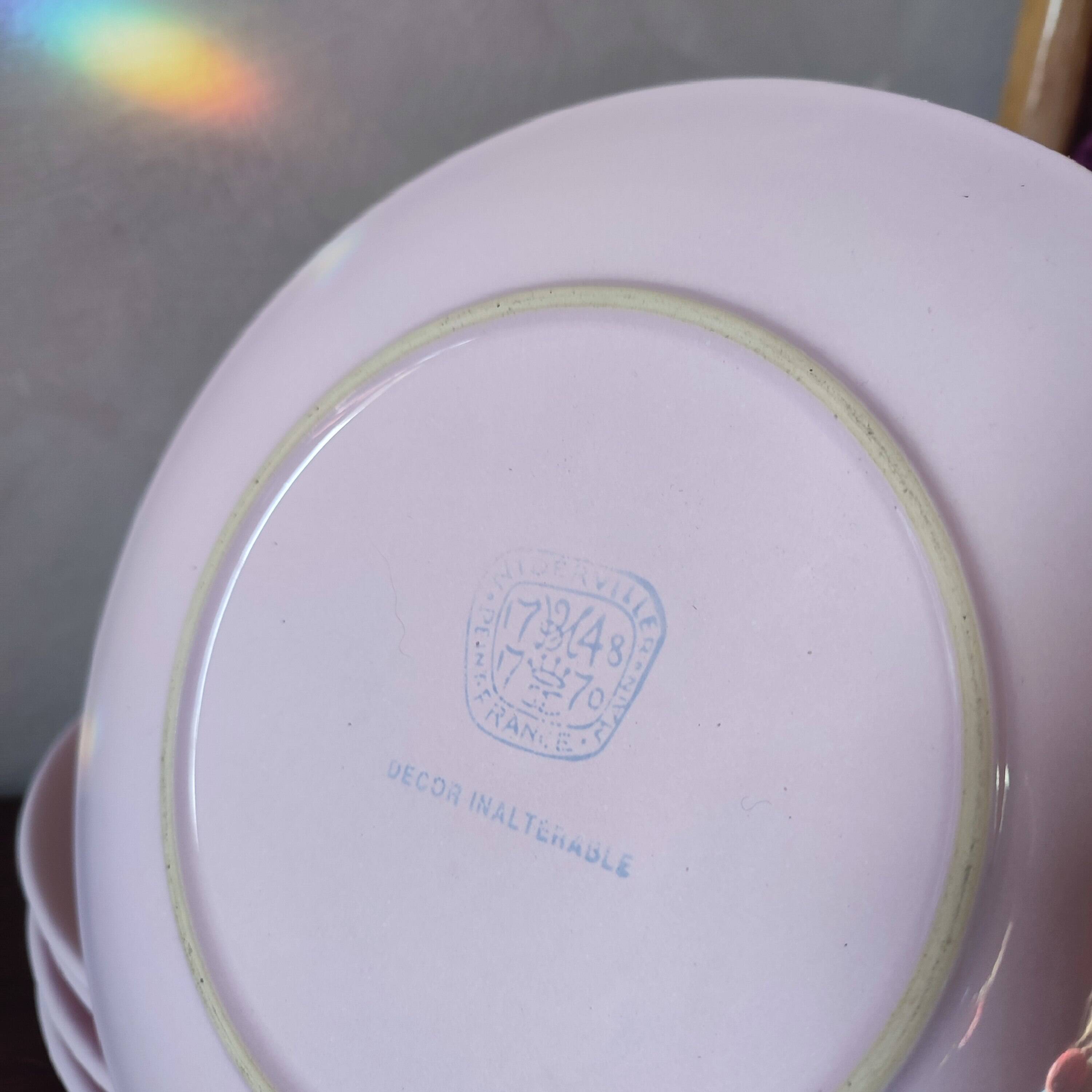 6 pink earthenware plates by Niderwiller