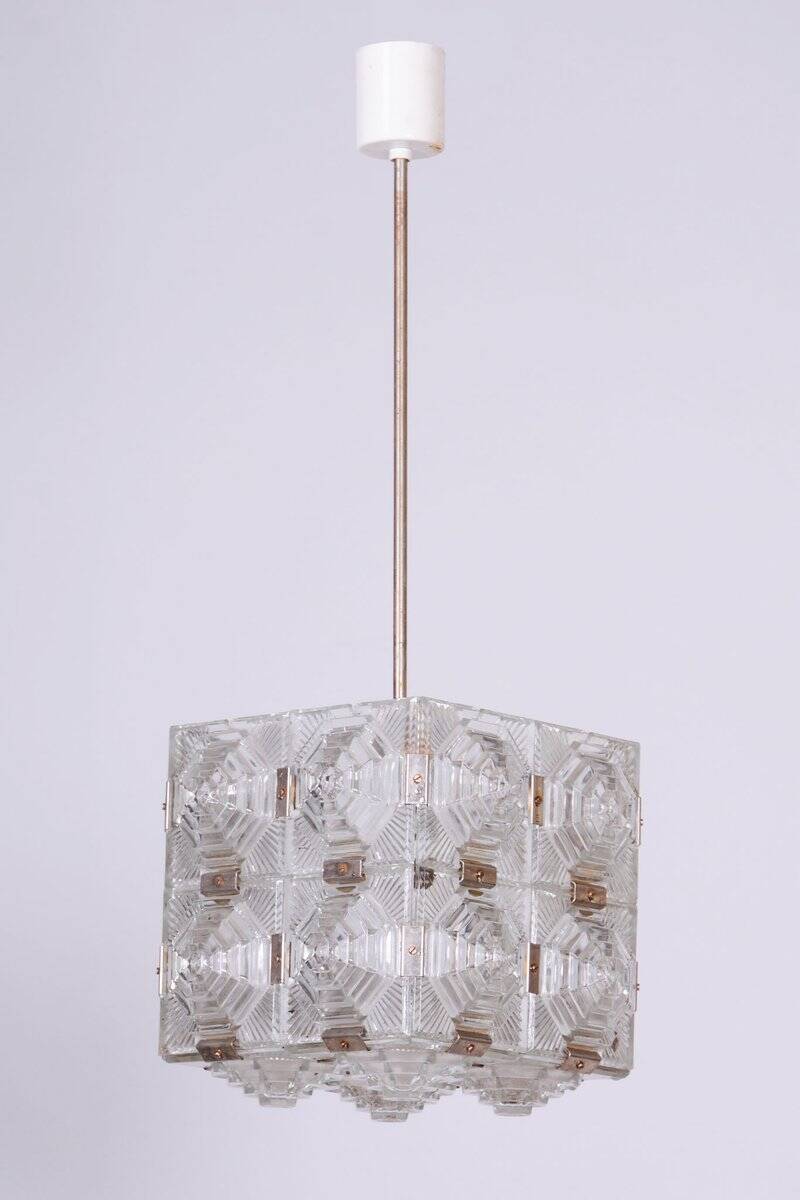 Mid-Century Chandelier in Chrome and Glass by Kamenický Šenov, Czech, 1960s