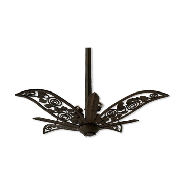 Suspension en fer forgé de grande taille sur le thème des feuilles et des fleurs,  Années 40, Allemagne