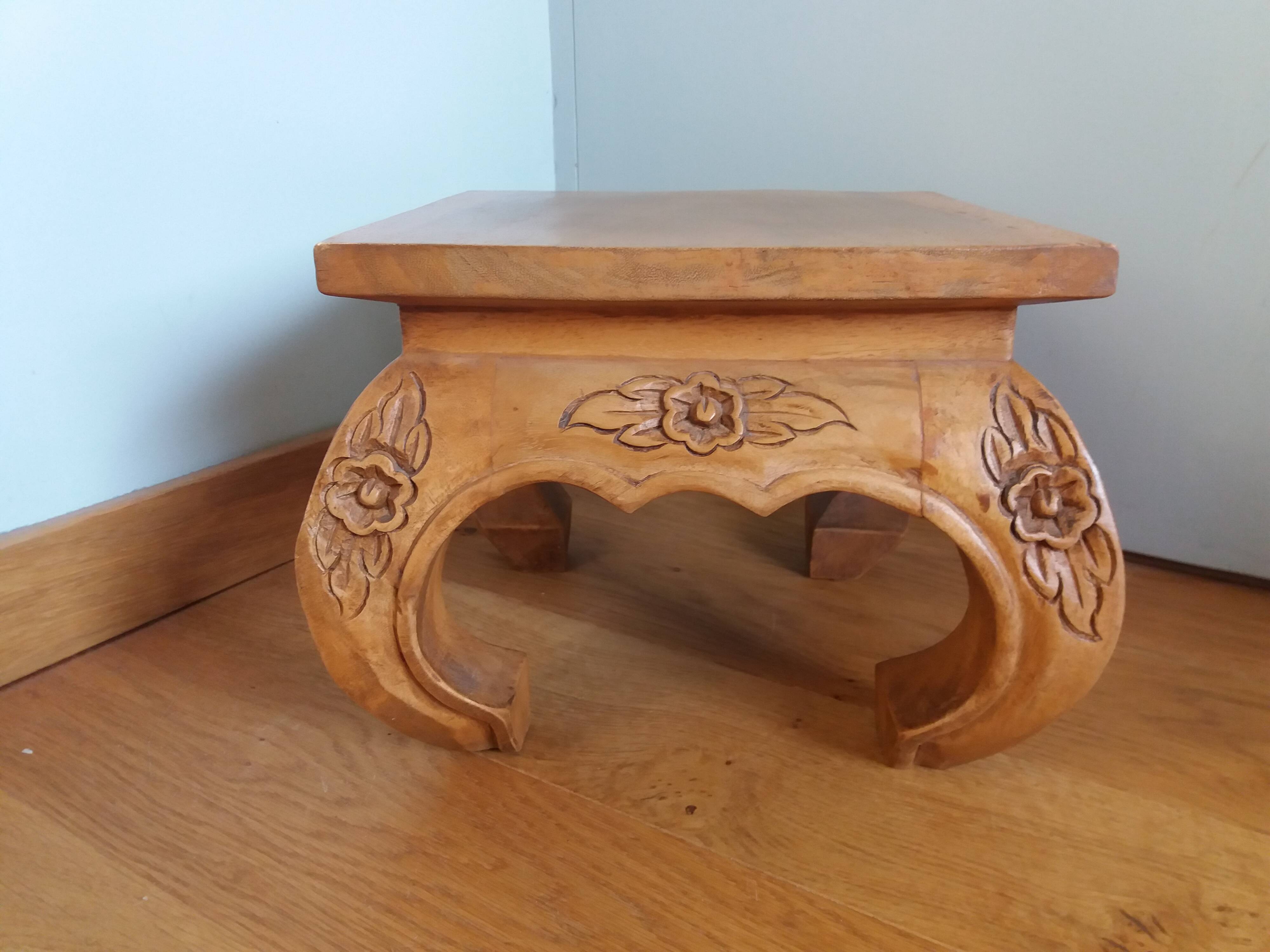 Coffee table with plant holder, end of sofa, carved wood, Indonesia