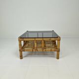 Italian bamboo coffee table with smoked glass, 1970s
