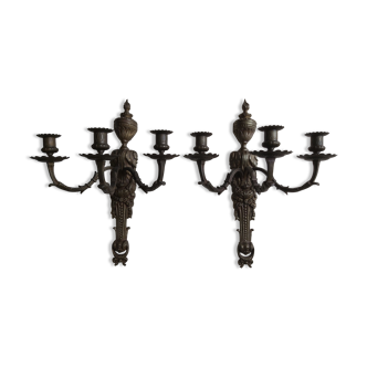 Pair of bronze wall lamps h 46 cm