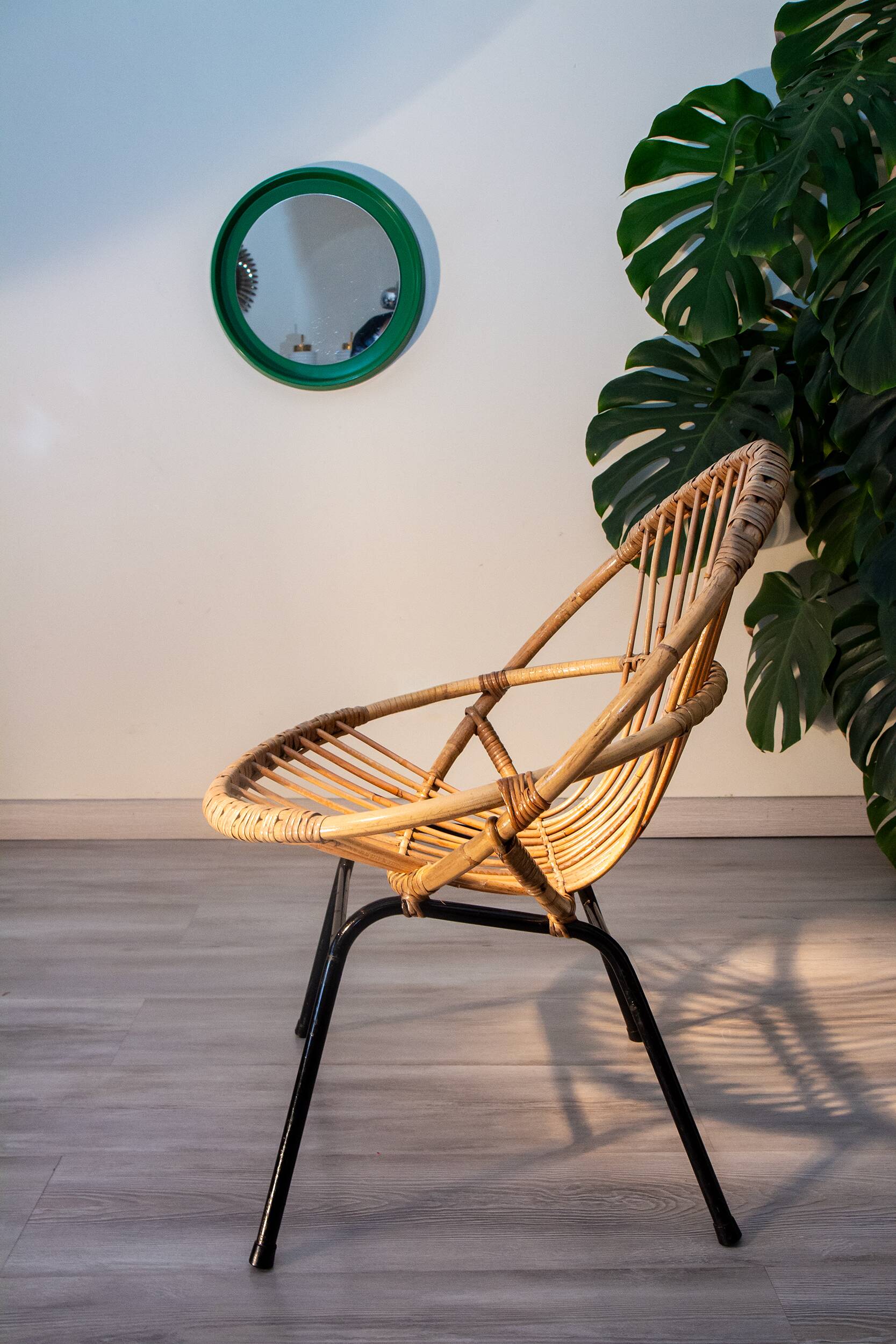 Rattan and steel basket chair, 1970s