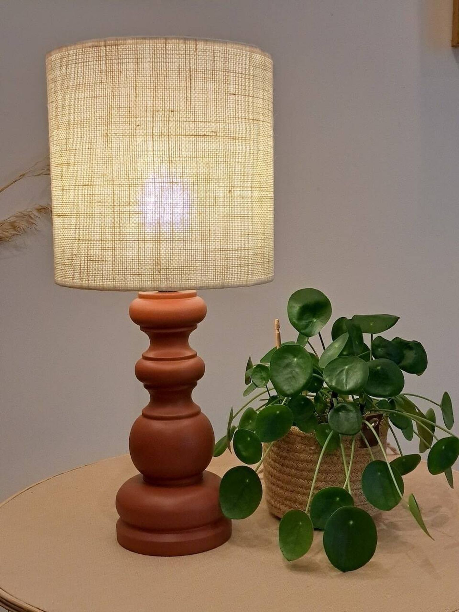 Vintage terracotta wooden lamp
