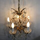 Lustre 5 lumières bronze et cristal