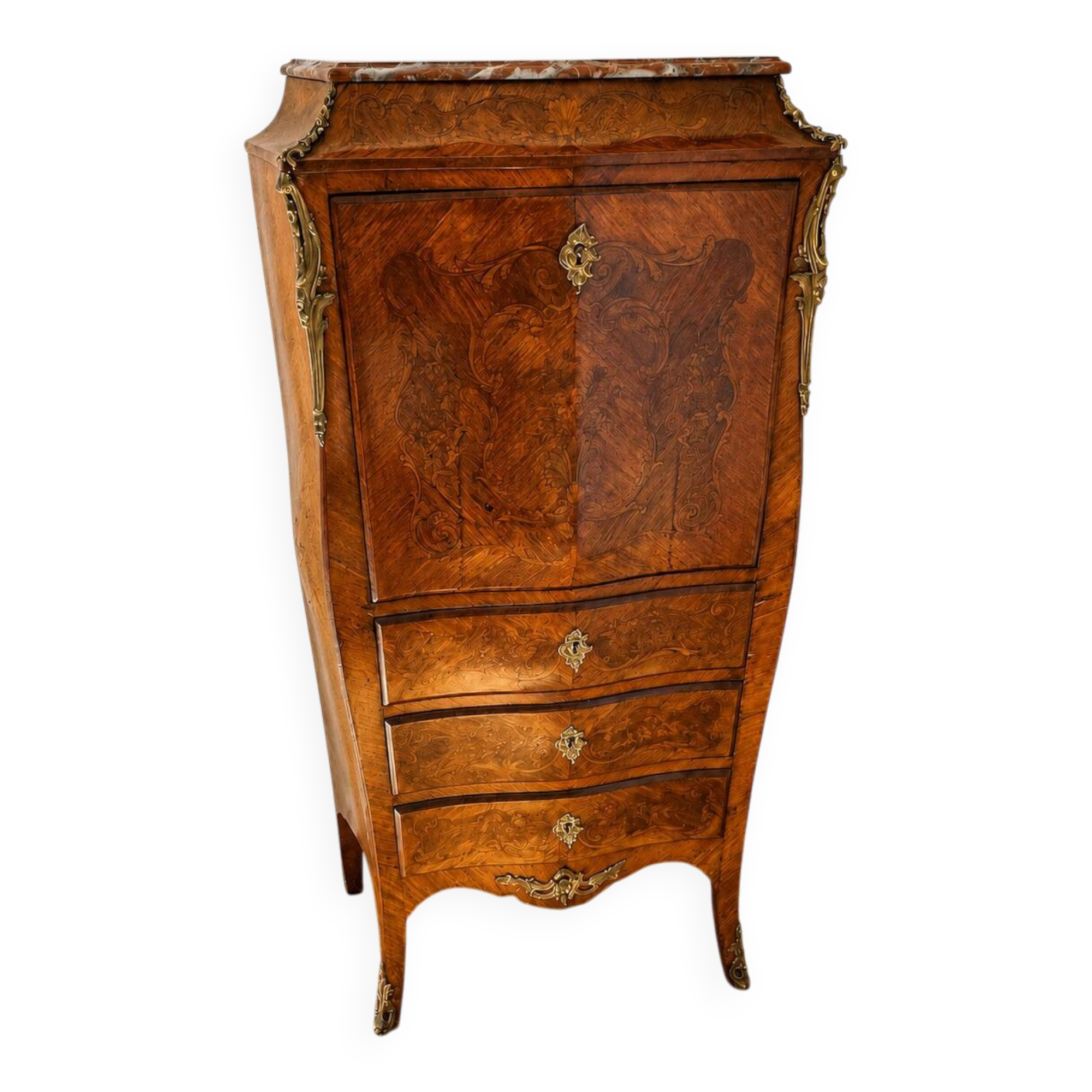 Secrétaire de style Louis XV marqueterie – marbre