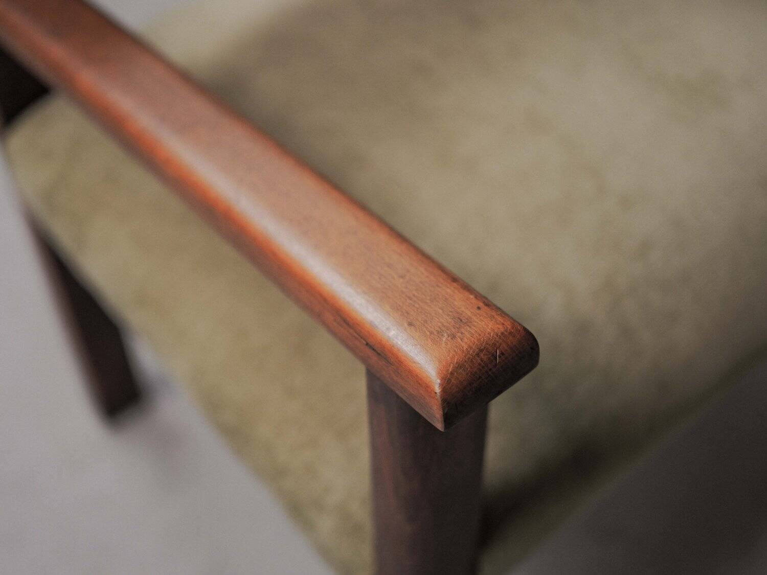 French modernist armchair in wood and green velvet, 1950s