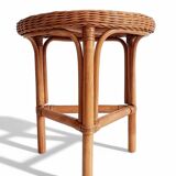 1960s Handmade Vintage French Riviera Wicker & Bamboo Side Table