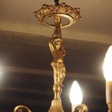 Vintage Italian bronze brass three-branch female figurine chandelier c. 1950s