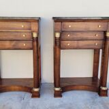 Pair of empire consoles in mahogany and 19th century marble
