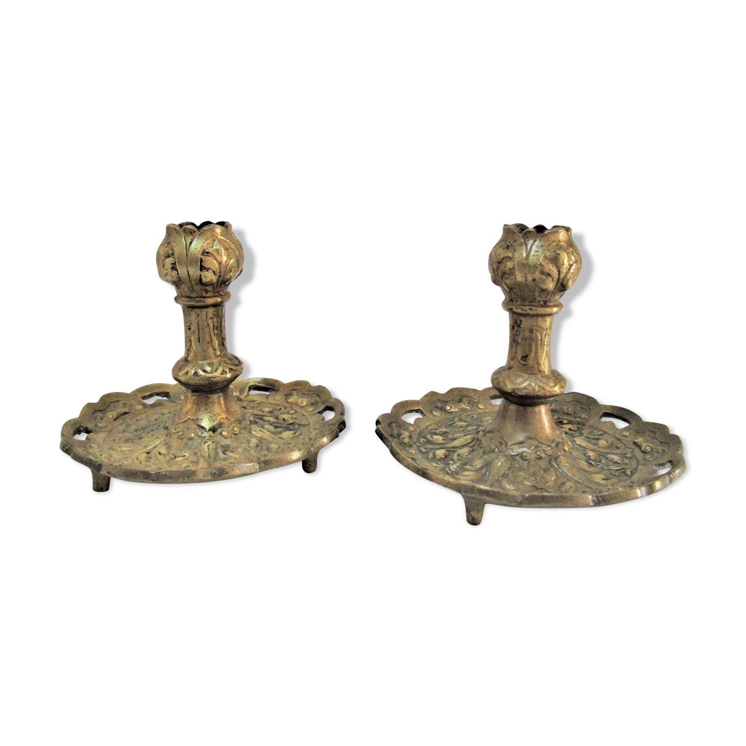 Pair of candle holders gilded bronze patinated vegetal decoration early twentieth century