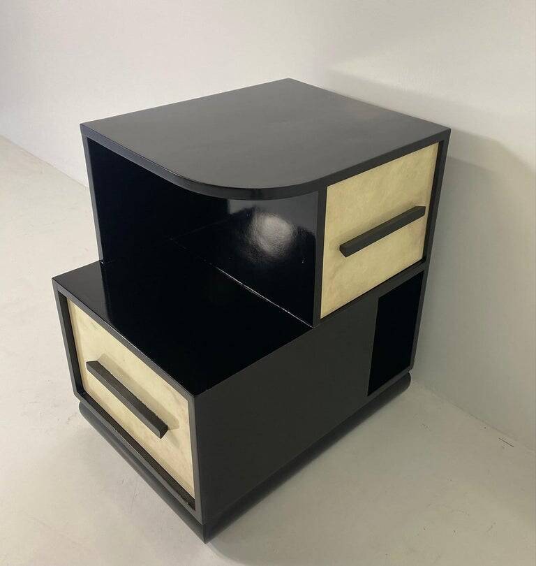 Italian Art Deco Parchment and Black Lacquer Cabinet, 1940s