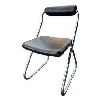 Chair in tubular steel and vintage brown skai