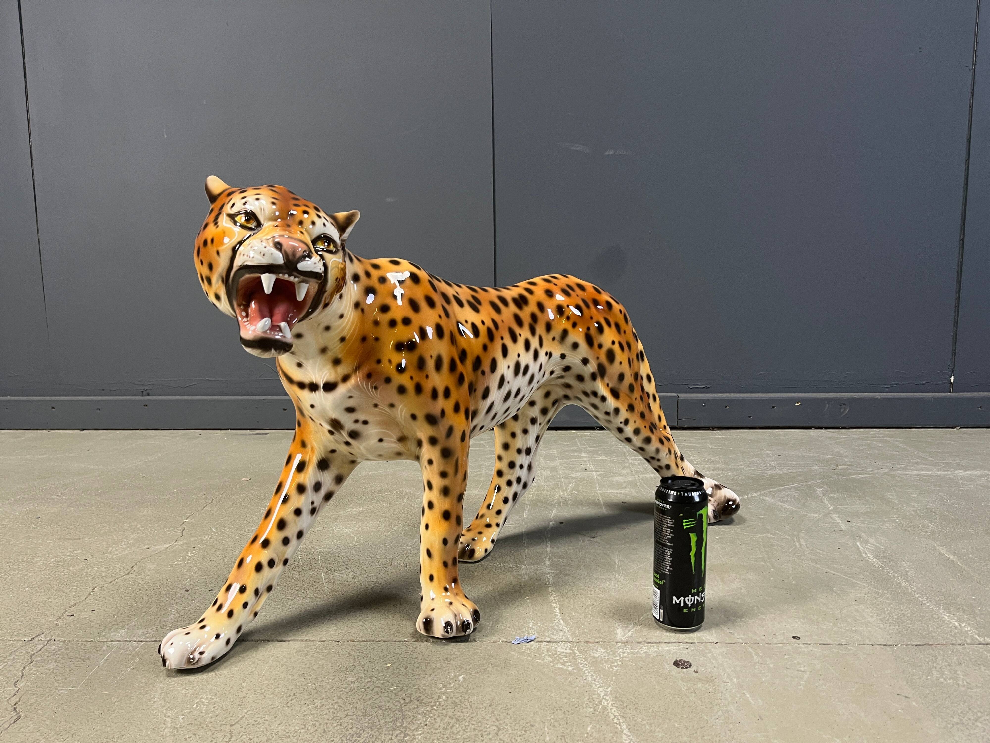Large Italian ceramic leopard statue, 1960s