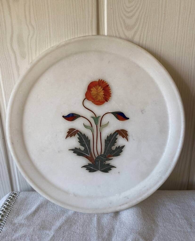 Indian art white marble plate
