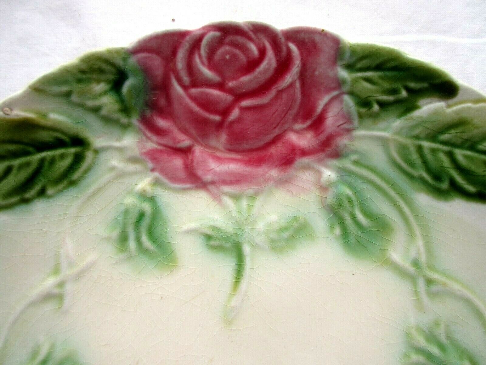 6 Plates dessert in Art Deco barbotine The ROSES of Onnaing, brand with bugle