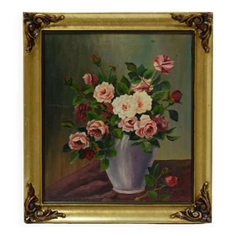 Early 20th Century European Still Life Flower Bouquet Oil Painting