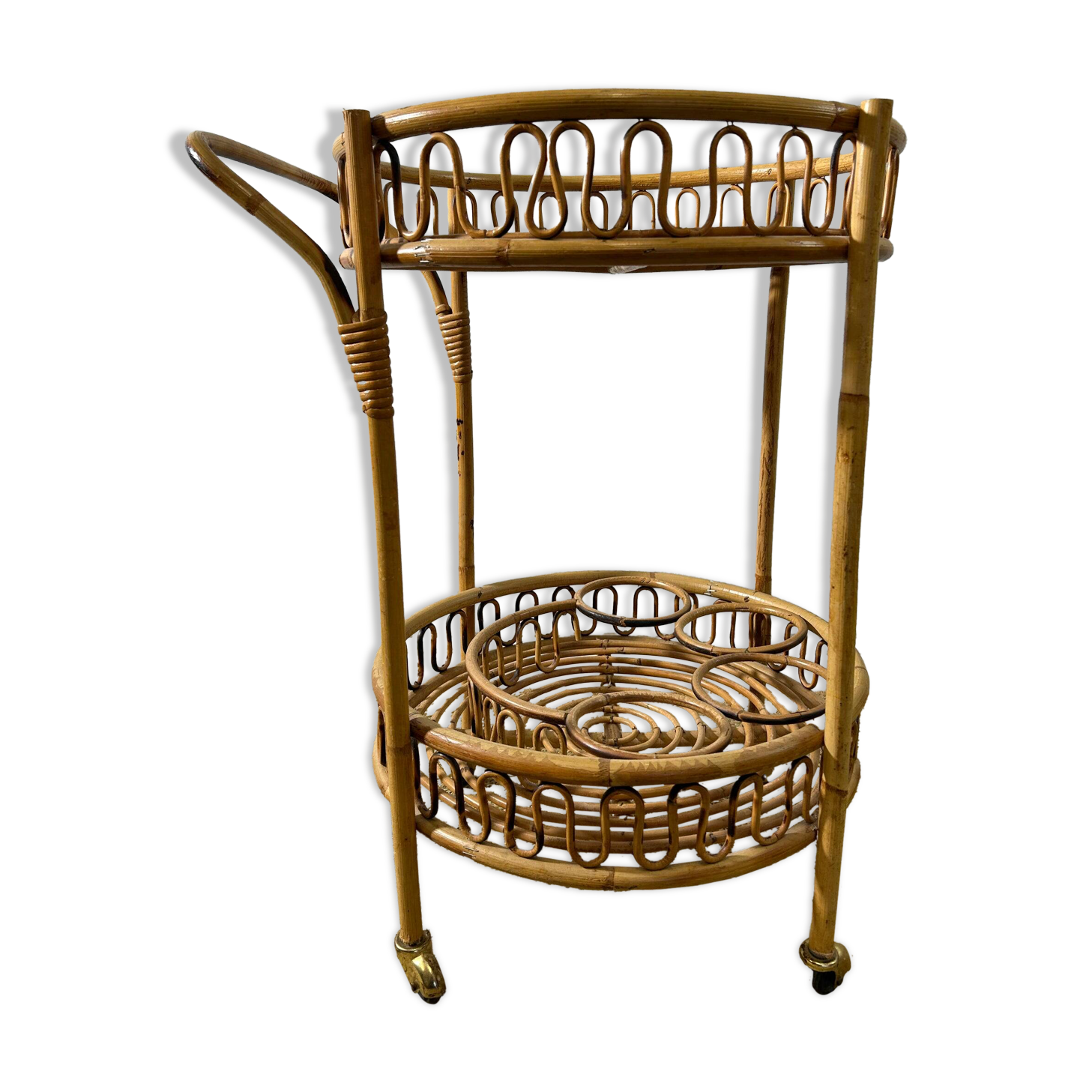 Desserte ronde en bambou dans le style de Franco Albini, années 60