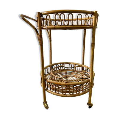 Desserte ronde en bambou dans le style de Franco Albini, années 60