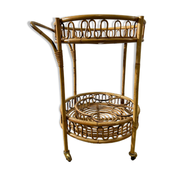 Desserte ronde en bambou dans le style de Franco Albini, années 60