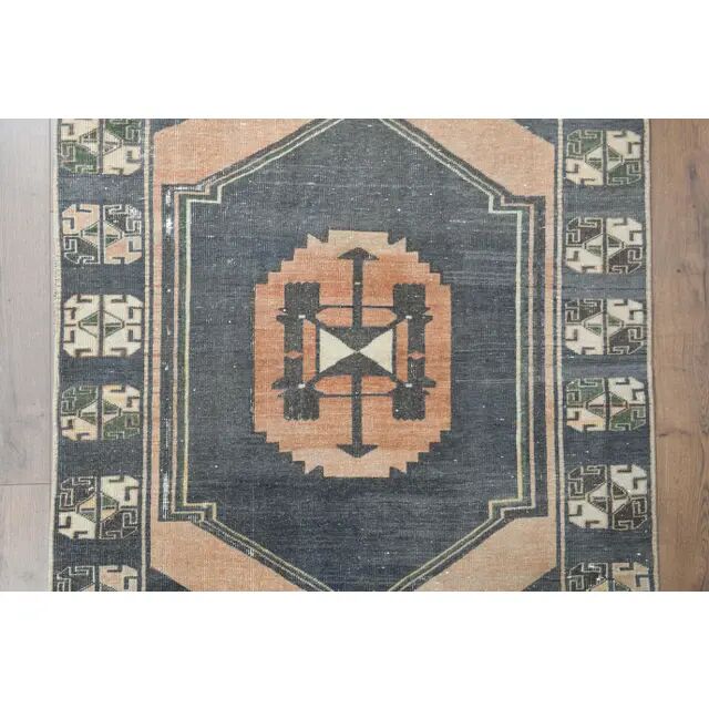 1970s Turkish Oushak Handmade Wool Cotton Green Runner Rug 112x574
