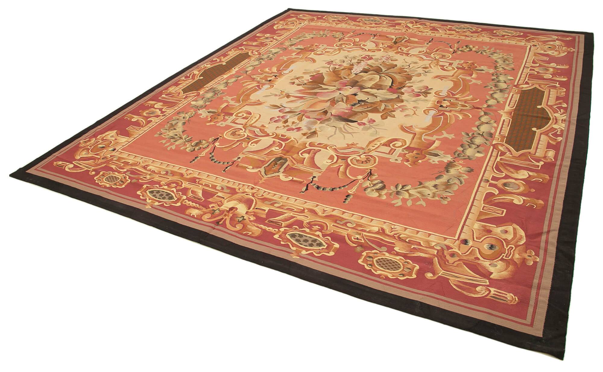 Handmade European Vintage Aubusson Kilim 303 cm x 331 cm