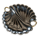 Plateau vintage en acier inoxydable - forme coquillage poli avec détails dorés - Becchetti Design Italie années 1980 - idée cadeau élégante, décoration de table