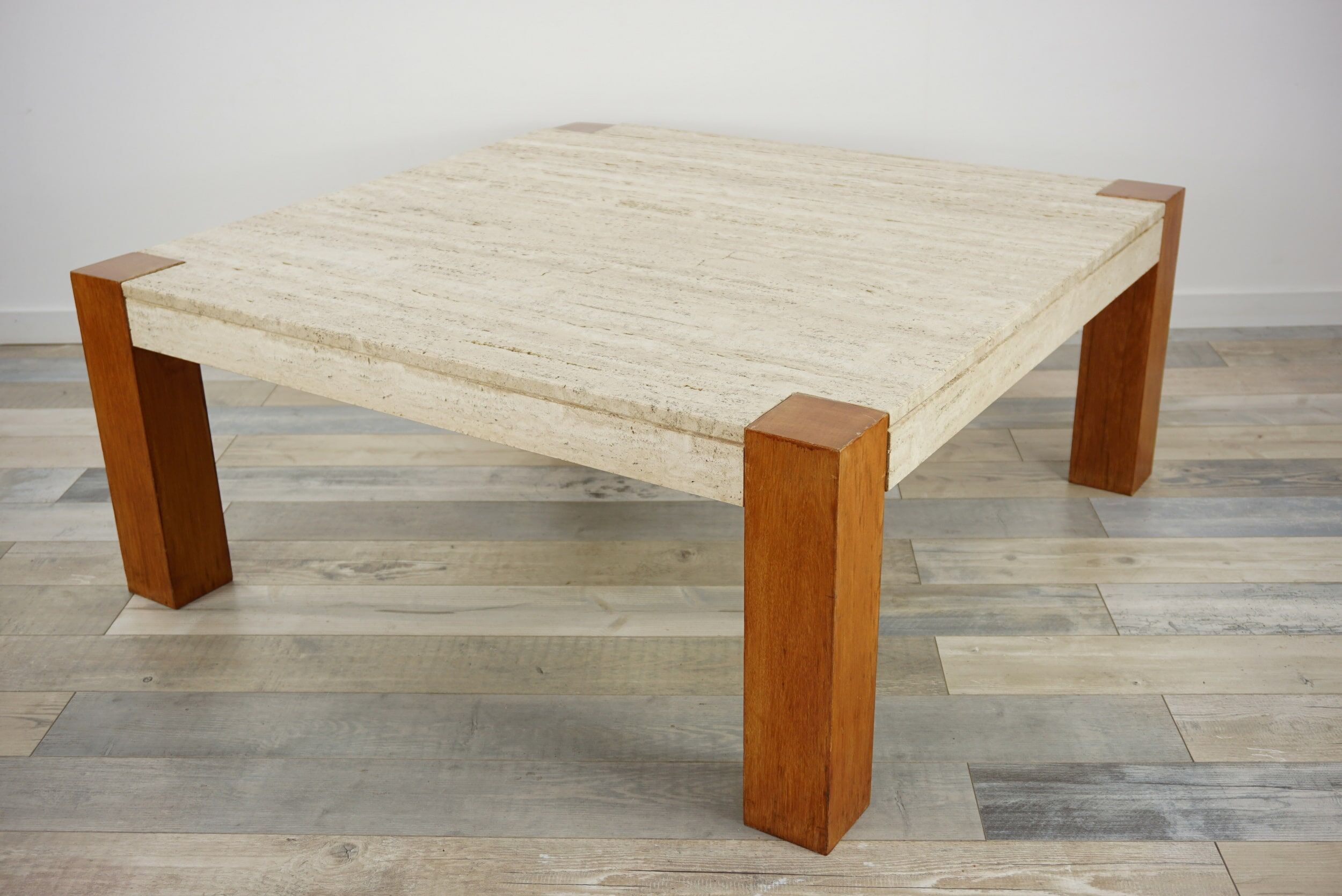 60s coffee table in teak and travertine