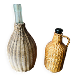 Vintage braided rattan bottle duo