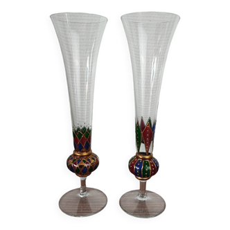 Set of two antique hand-painted glass king and queen bohemian decor