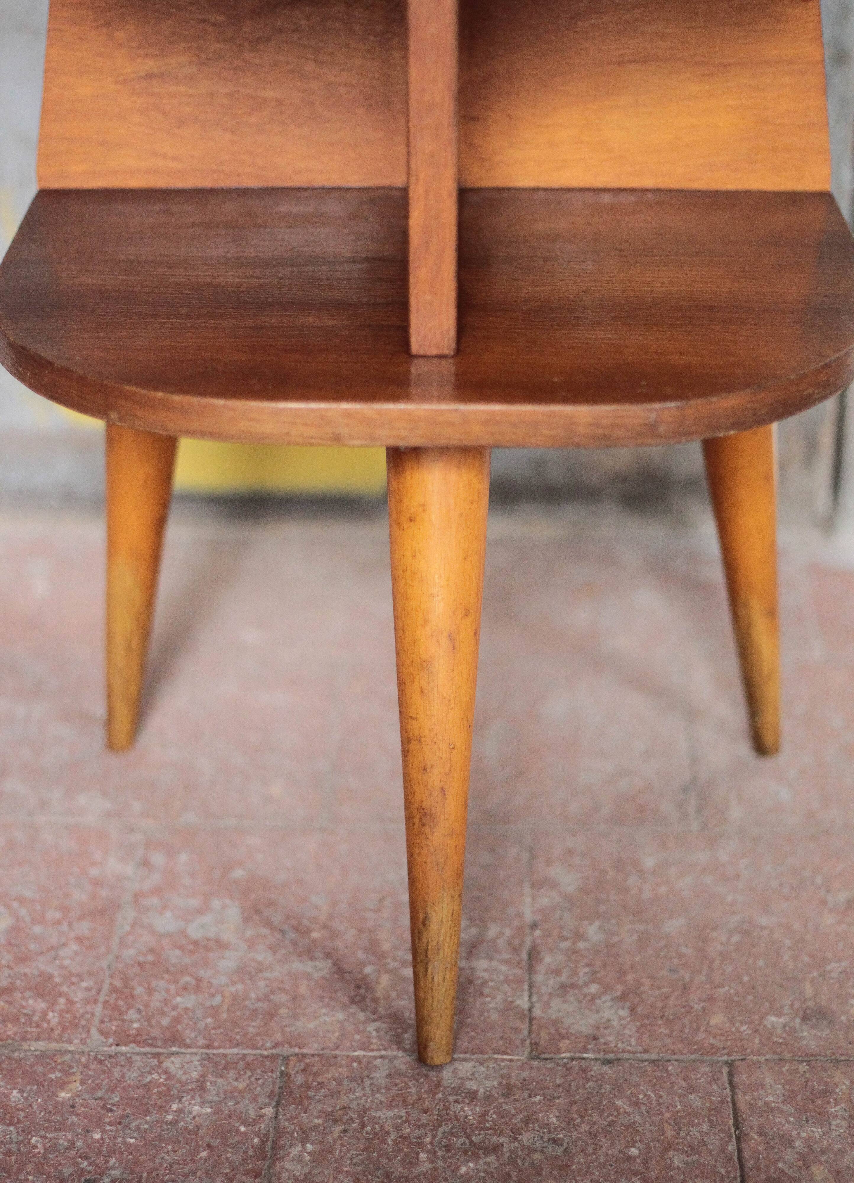 Vintage wooden bedside table, wooden bedside table with compass legs
