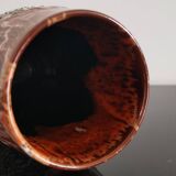 Zoomorphic vase in fat lava orange/brown flamed Vallauris style ceramic