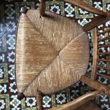 Antique Straw Chair / Armchair with 2 Armrests