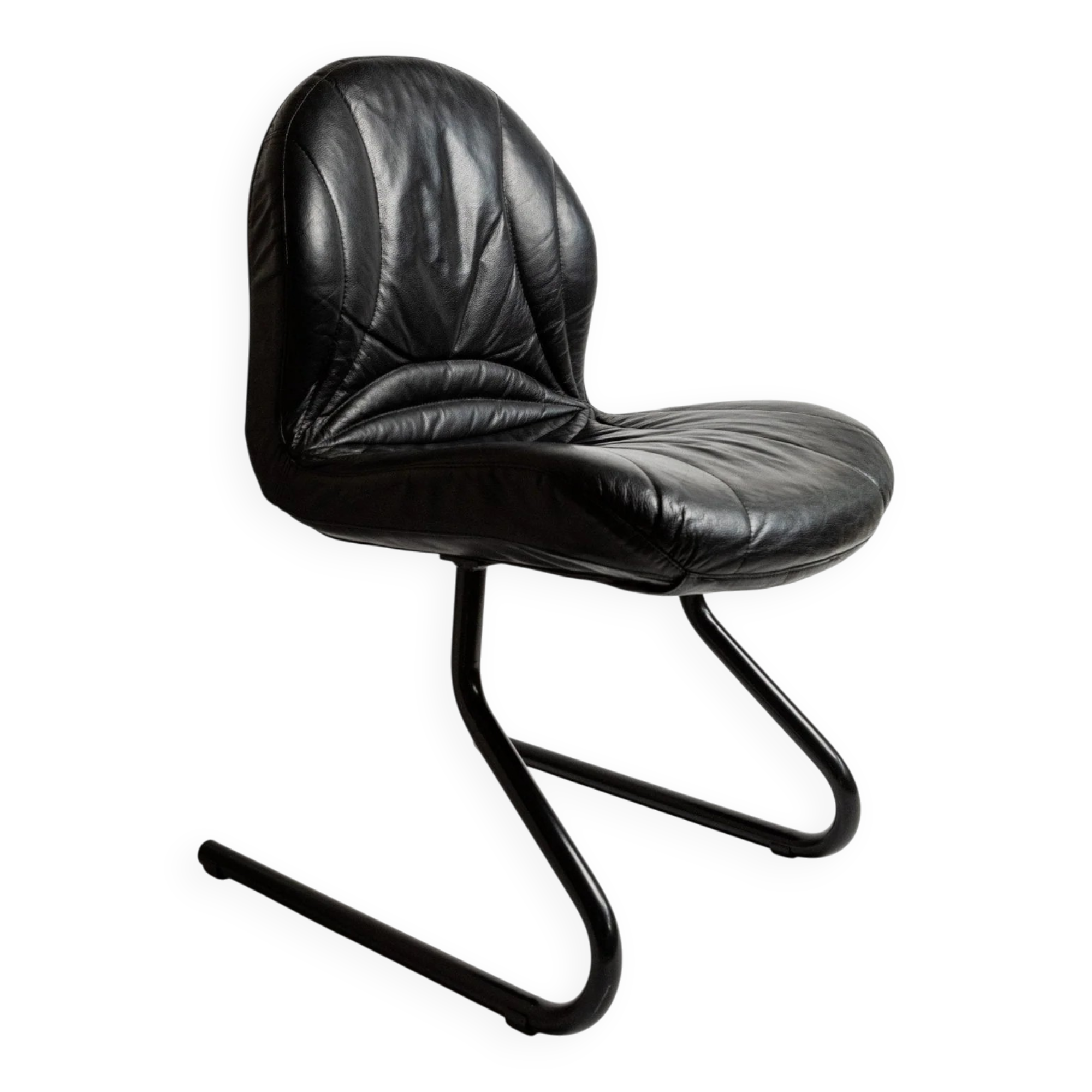 Vintage black leather cantilever chair with metal frame – 1980s Italian design