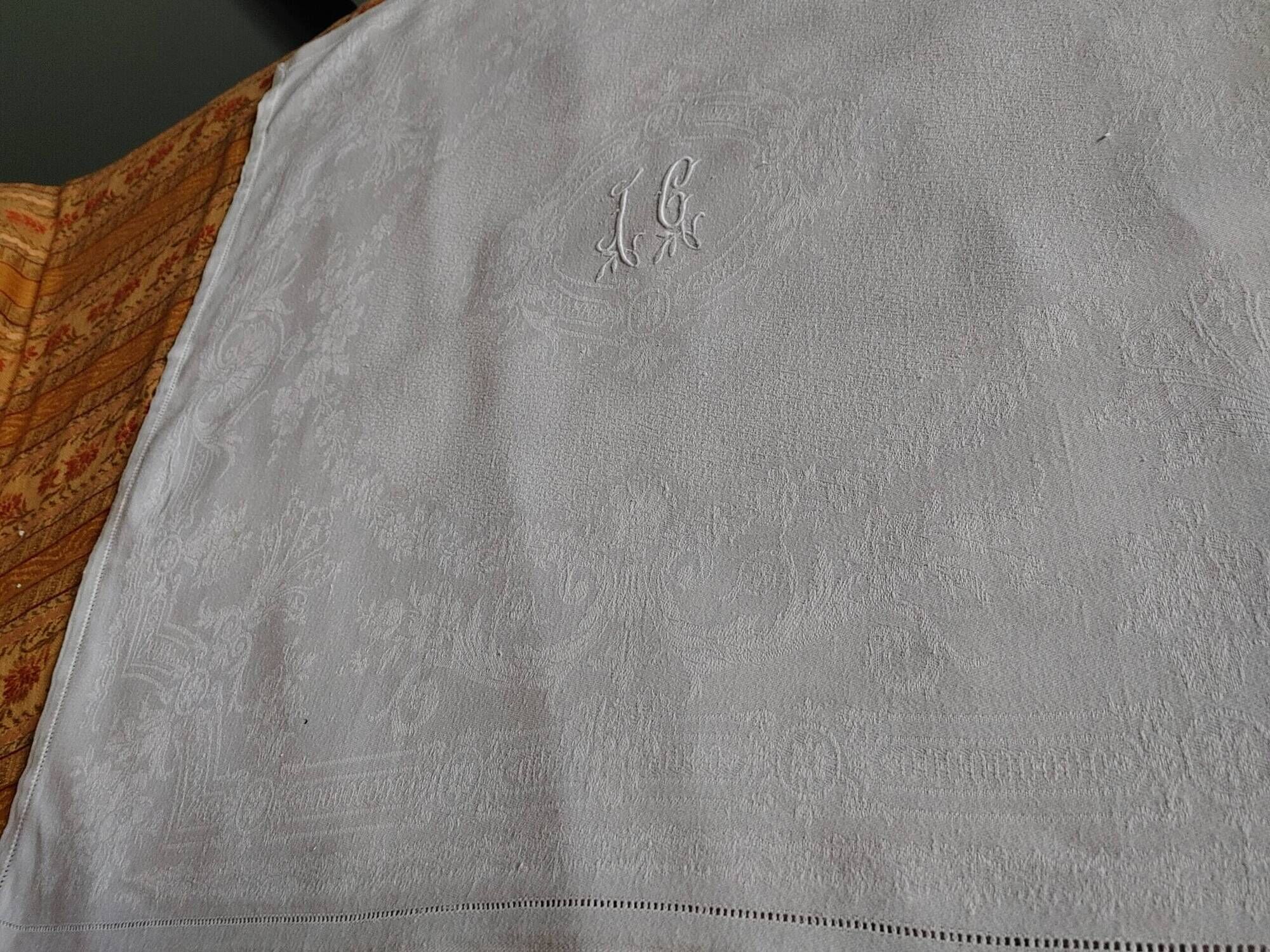 12 old table napkins - Linen & silk damask with Floral decoration - JC monograms