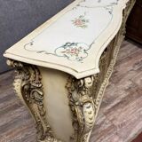 Louis XV Baroque Venetian curved sideboard in lacquered, painted and gilded wood
