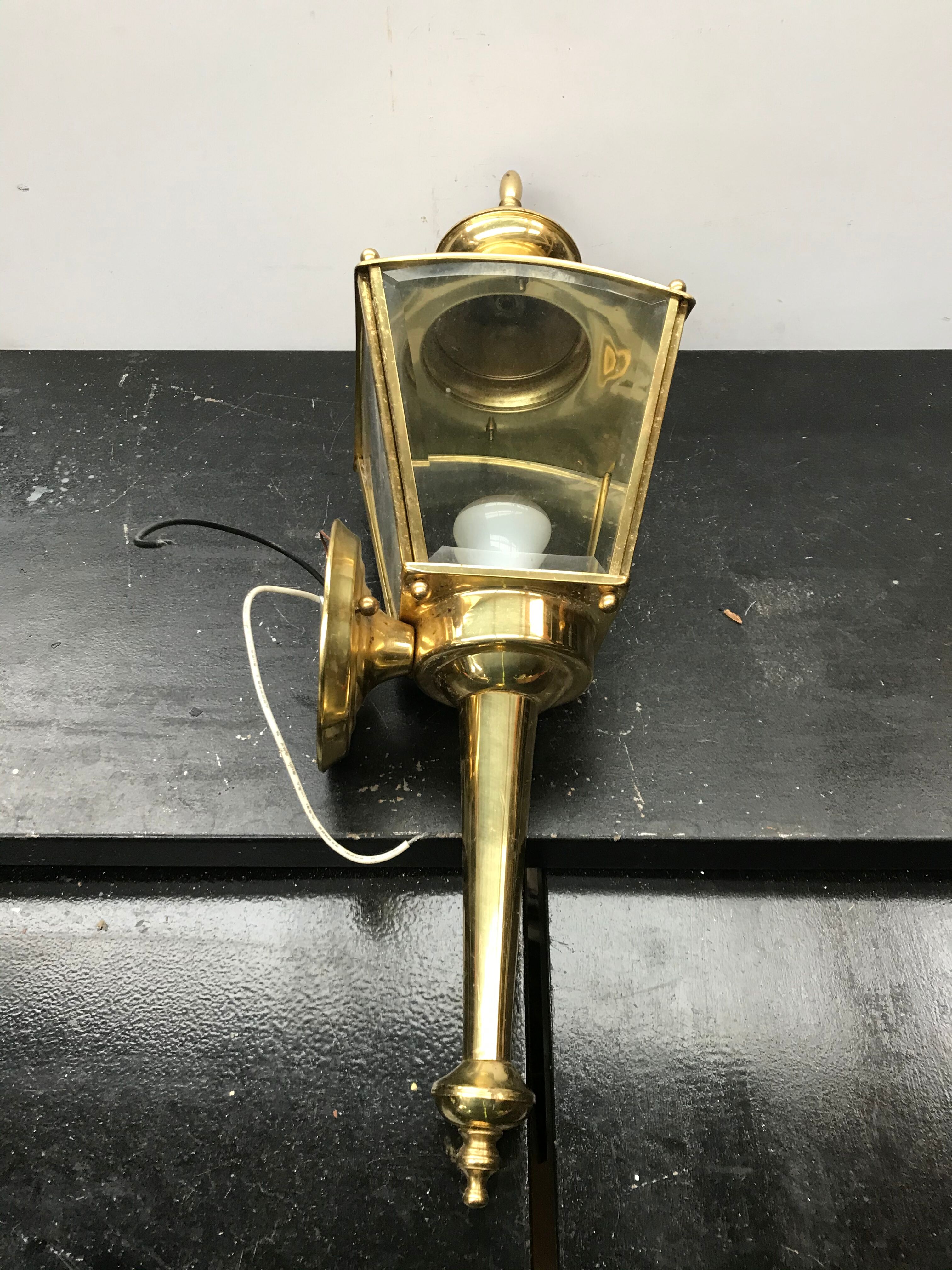 Gold metal lantern wall light with vintage beveled glass
