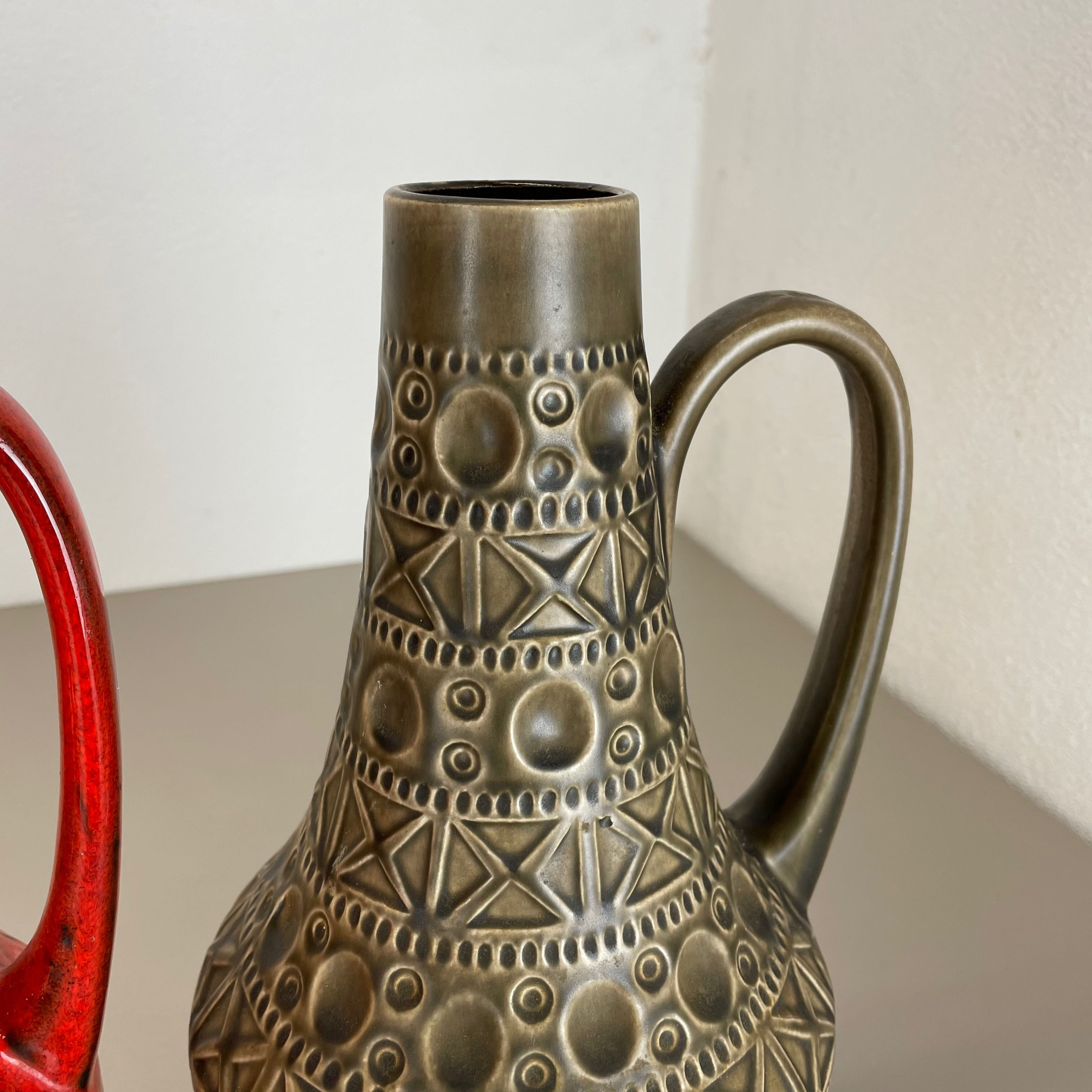 Set of 2 multi-color fat lava op art pottery vase made bay ceramics, germany