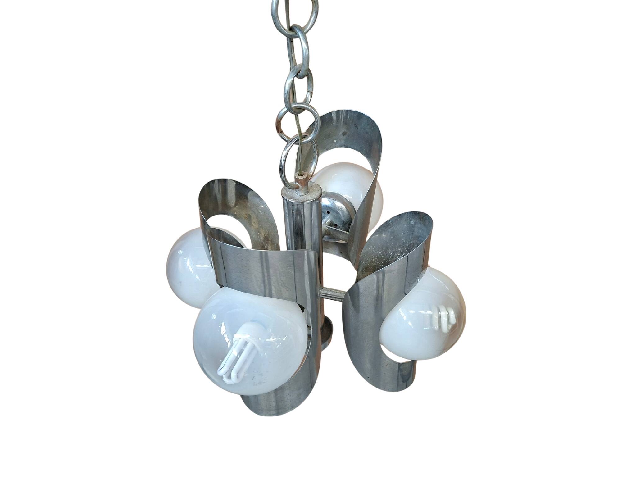 Iconico Lampadario Vintage Anni '70 – Design "Space Age" in Ferro Cromato