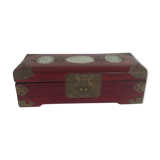 Chinese jewelry box in brass and Jade Mahogany wood
