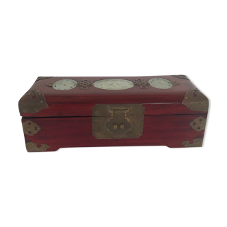 Chinese jewelry box in brass and Jade Mahogany wood