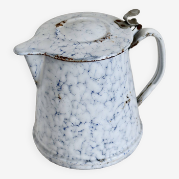 Vintage white and blue marble effect enamel coffee pot