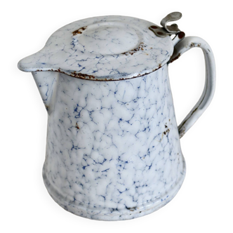 Vintage white and blue marble effect enamel coffee pot