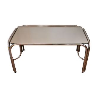 Mirror and chrome 70s glass coffee table