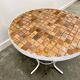 Vintage round French garden table with French "Tomettes" tiled top, 1960s