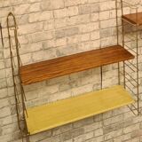1960s shelf steel faux wood and gold chrome 4 uprights 184 cmx66x59x16 trace