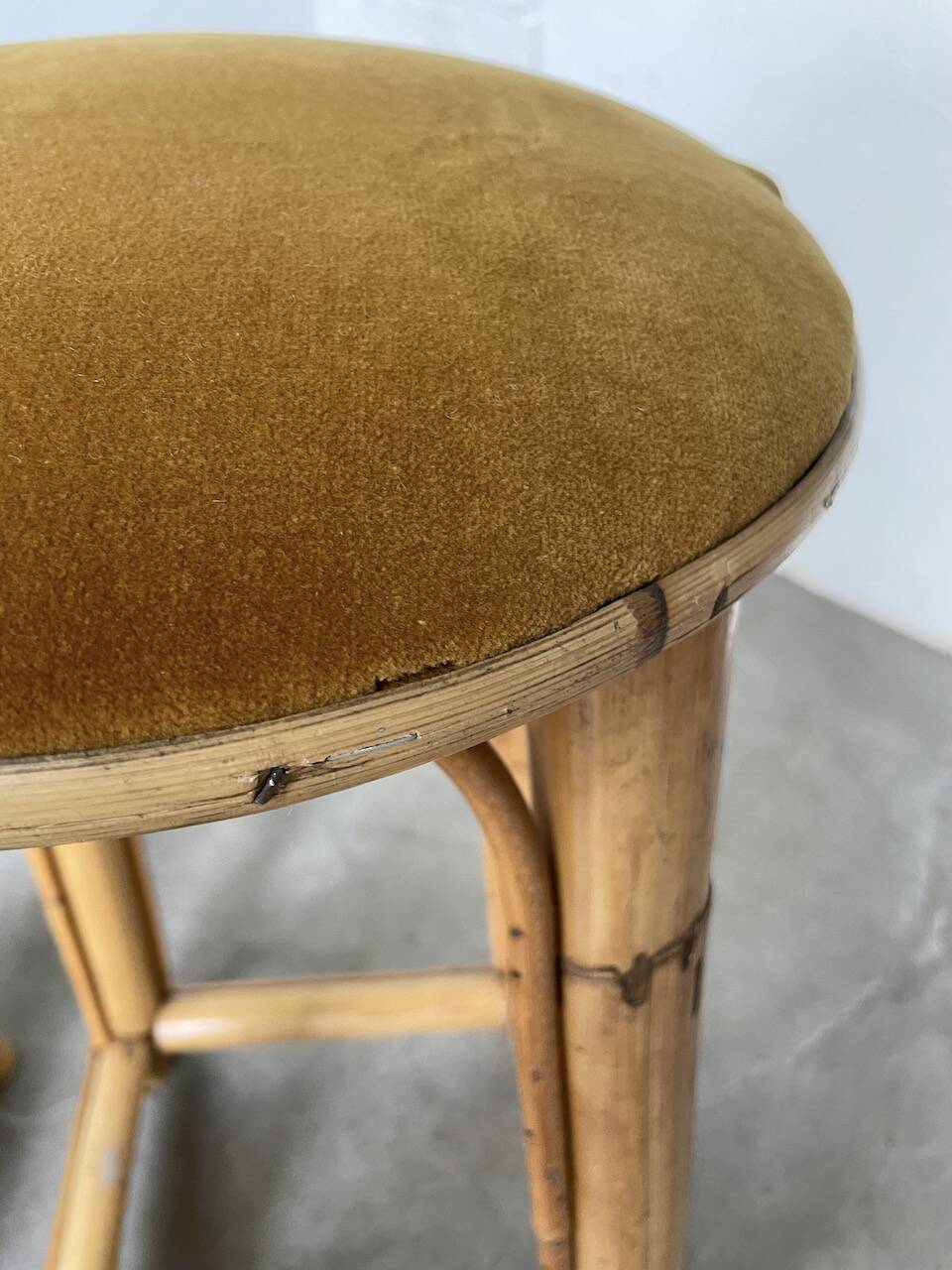 Set of three rattan high stools