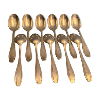 Suite of small mocha spoons in silver metal design Vintage mid XXth