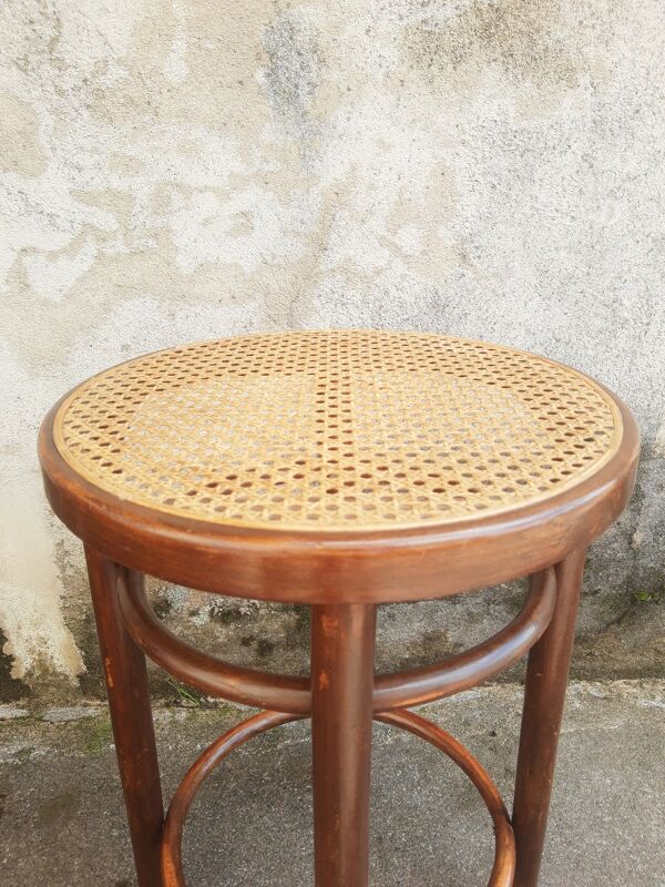 Tabouret en bois et cannage vintage