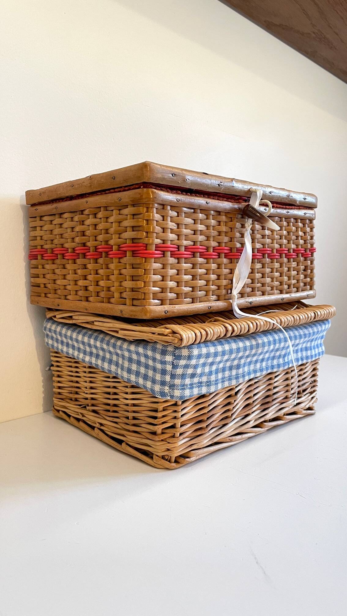 2 chanel boxes in vintage rattan